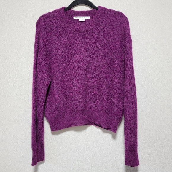 Veronica Beard Sweaters - Veronica Beard Mohair Alpaca Plum Long Sleeve Cropped Knit Sweater